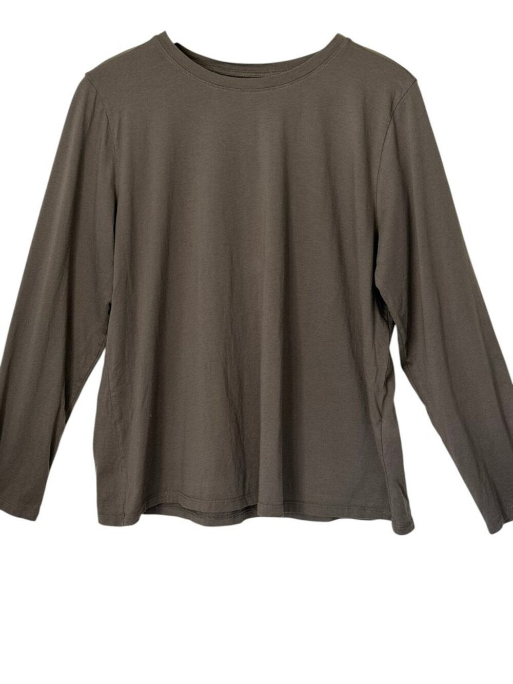 Eileen Fisher 100% Organic Cotton Long Sleeve Crew Neck Top Tee Dark Olive XL